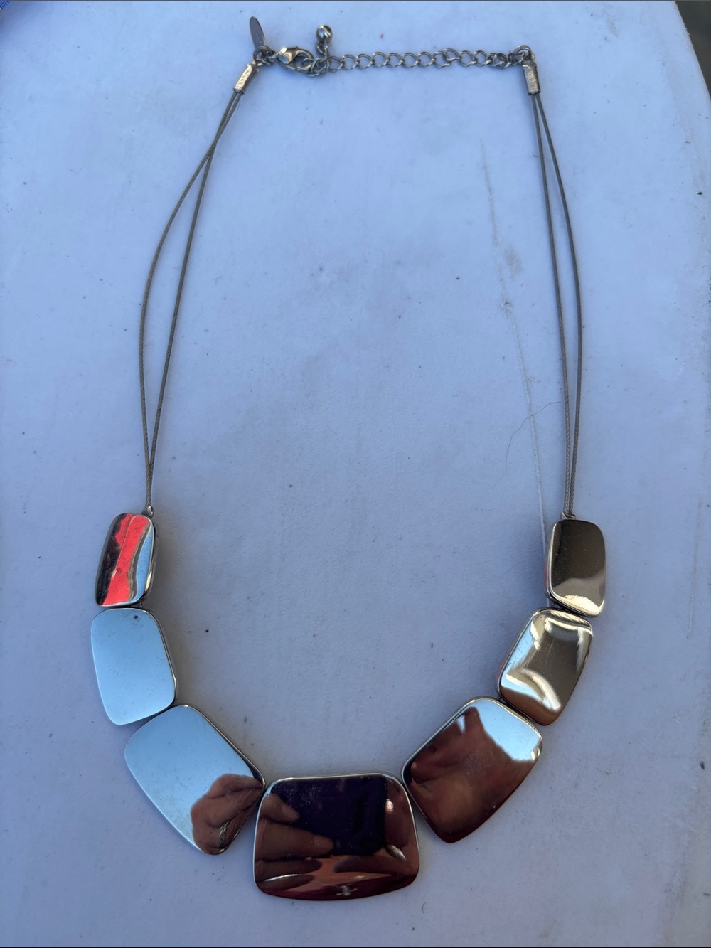Lia Sophia Shiny Silver-Tone Modern Panel Necklace